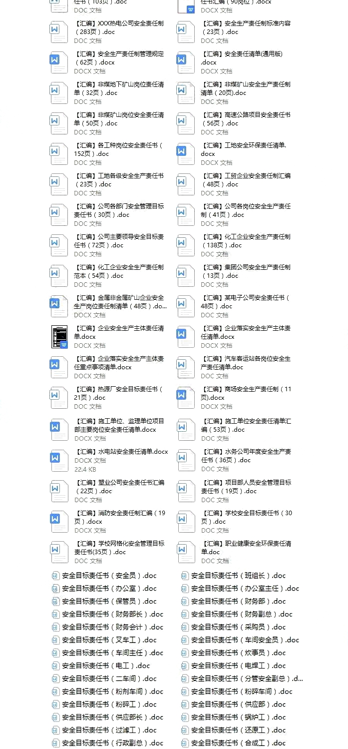 管安全必备资料 450套落实安全生产责任制用表 含责任制 责任书 考核等